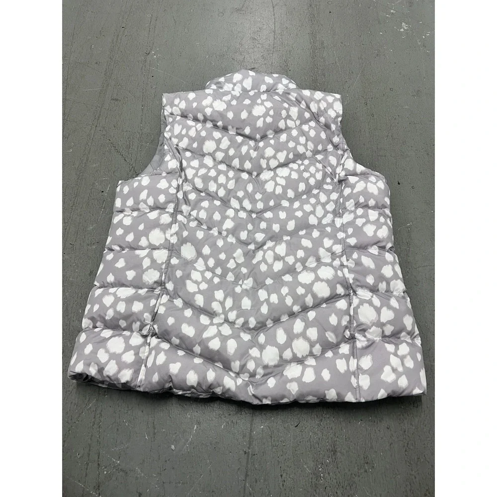 Lands' End Puffer Vest Girls L 14-16 Gray Leopard Print Down Full Zip‎ Winter